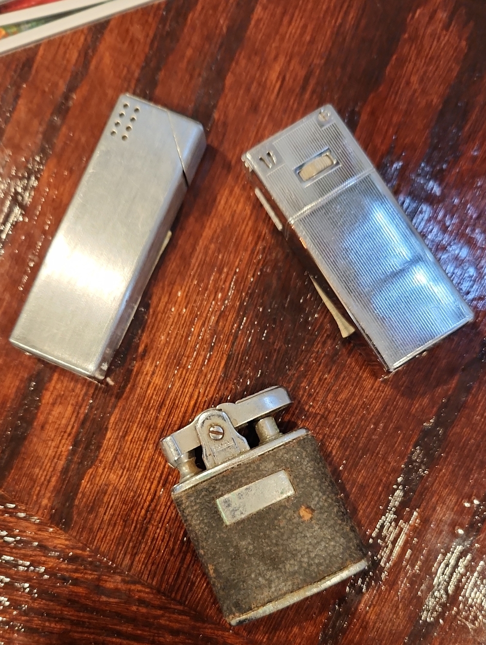 Vintage Men's Silver and Black Pocket Lighters - Braun King Ronson